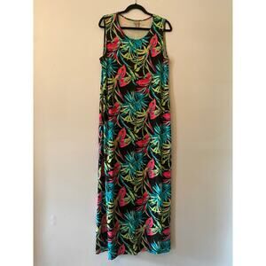 Chico's Black Multicolor Sleeveless Tank Dress Maxi Dress Tropical 3 / XL / 16